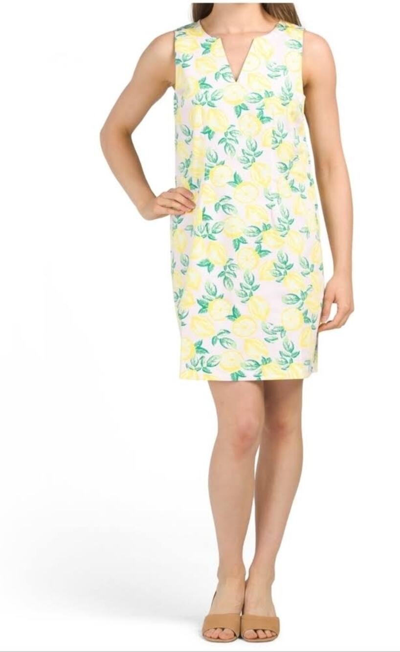 Cynthia Rowley Pink Yellow Lemon Fruit Print Sleeveless Shift Mini Dress Size 4